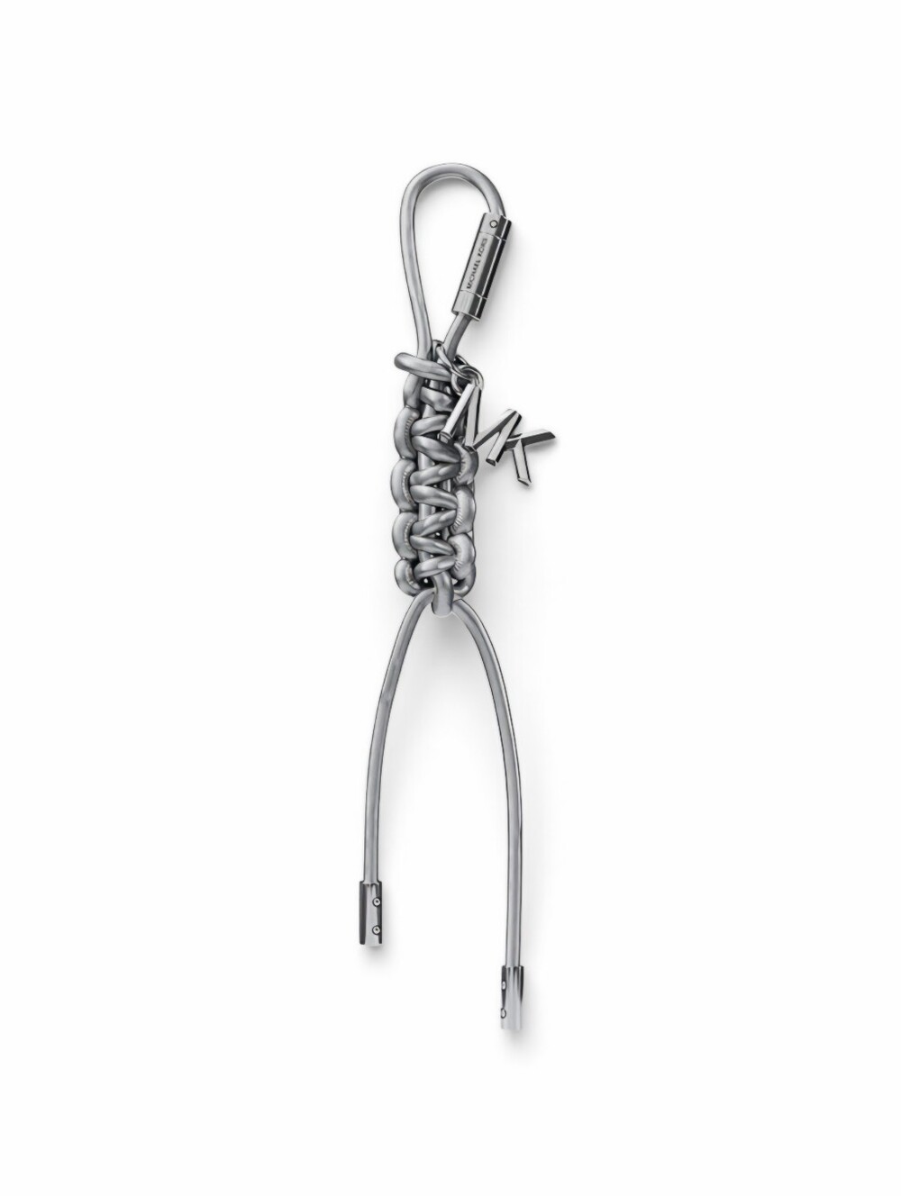 Michael Kors Silver Braided Leather Keyring with MK Charm